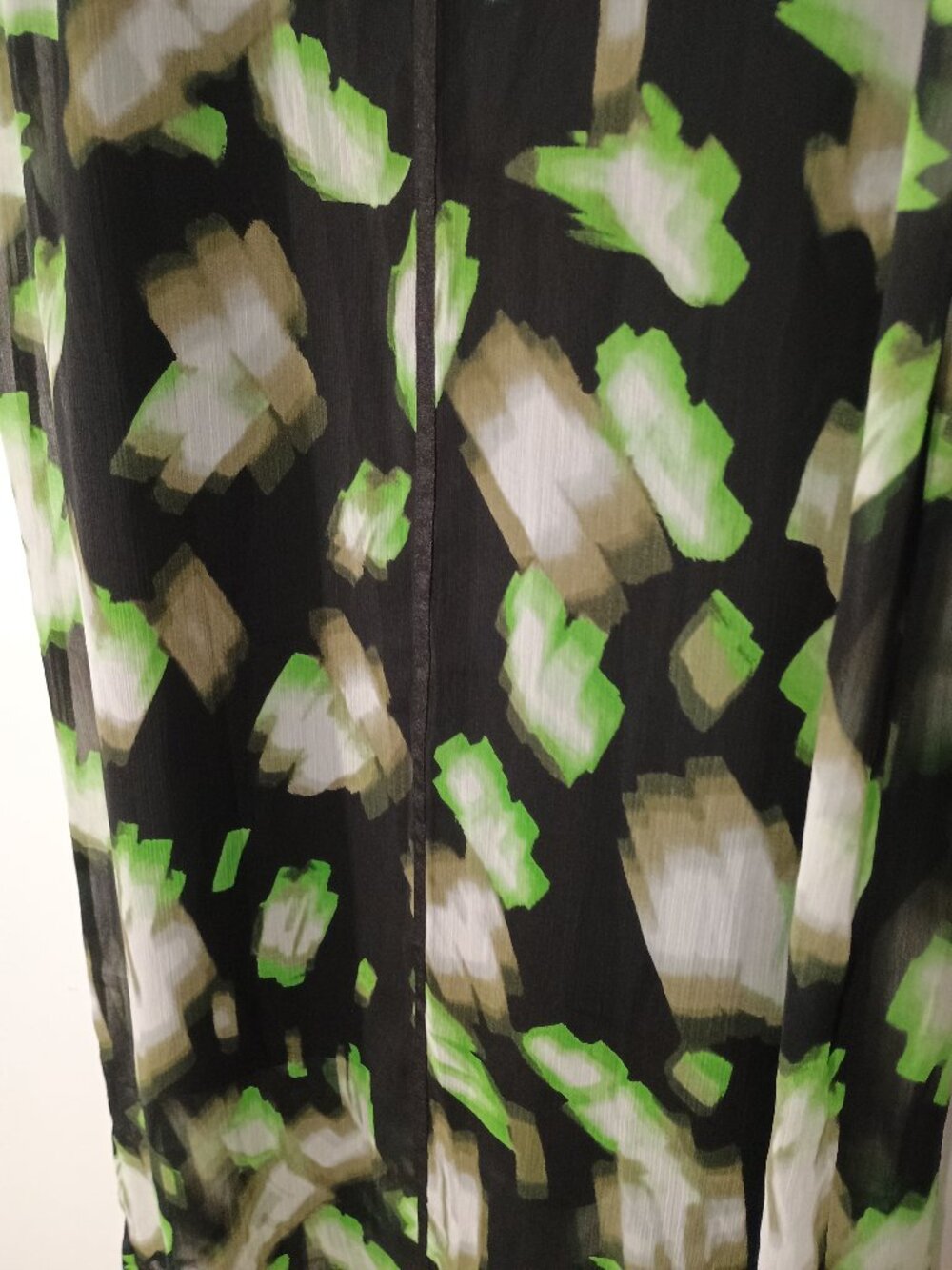 DKNY Size Large Black Green Abstract Sleeveless Sheer Overlay Midi Maxi Dress - Picture 7 of 10